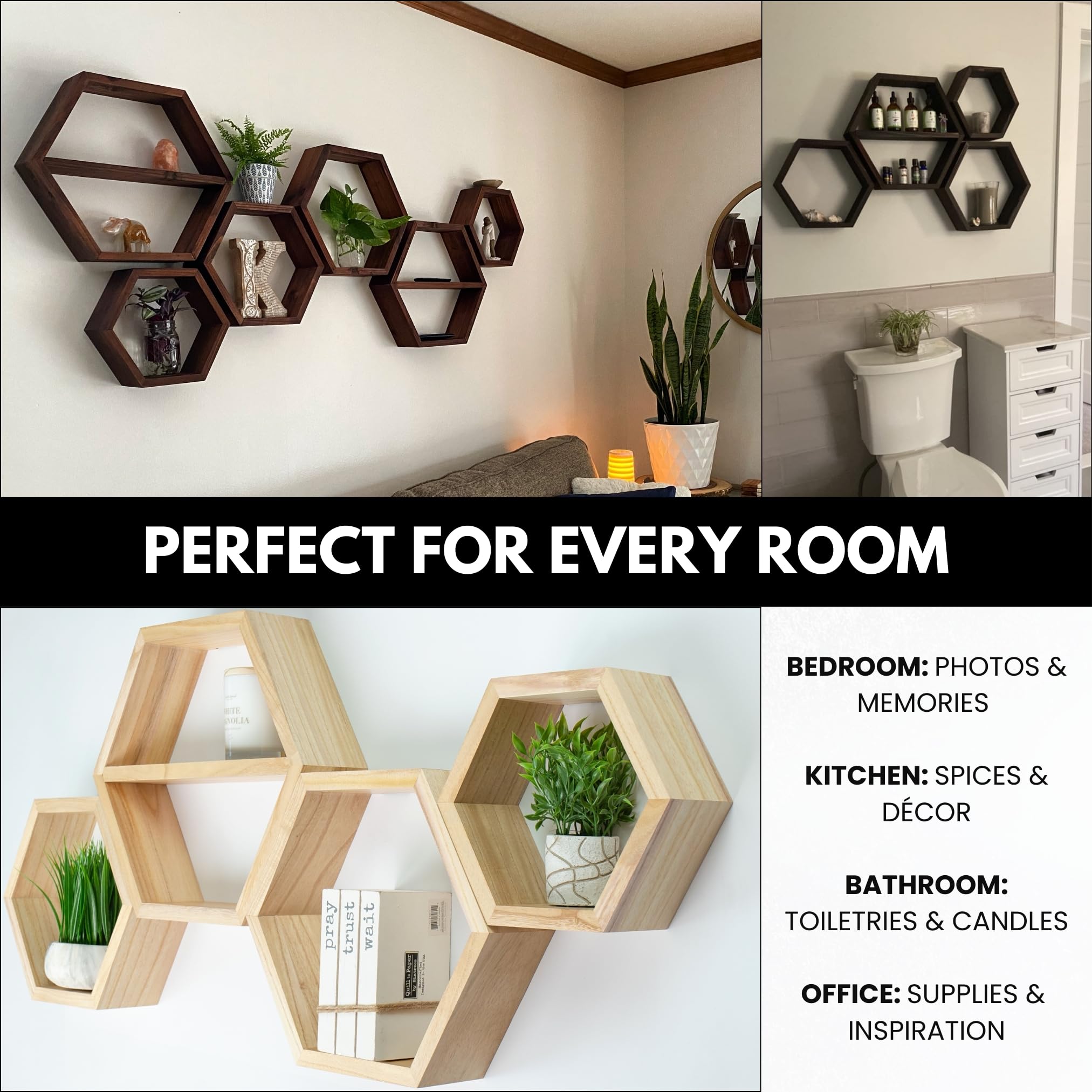 Amazon｜特大六角形フローティングシェルフ - 4個セット - ハニカム